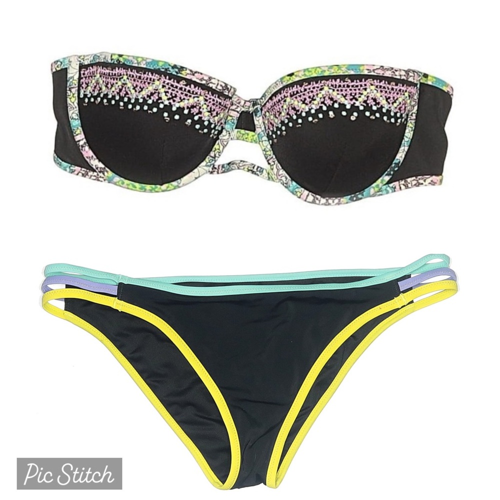 Victoria's Secret The Flirt Embroidered Sequin Bandeau Bikini Top Cheeky Bottom